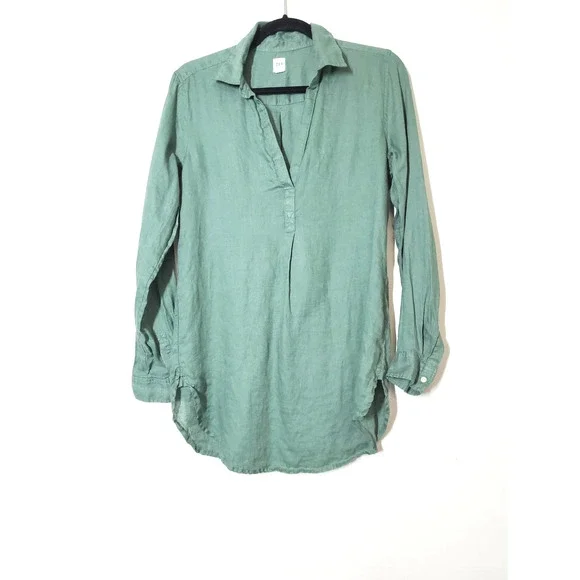 Gap Womens XS Boyfriend Tunic Top 100% Linen Popover Green Long Sleeve - Picture 10 of 12